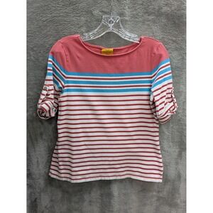 Nautical Top Women's Petite Medium Striped Casual Americana Coastal Grandma Flaw